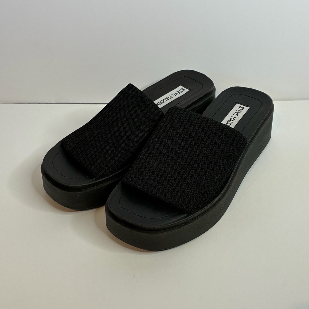 Steve Madden Black Stretchy Platform Slide Sandals Size 7 y2k